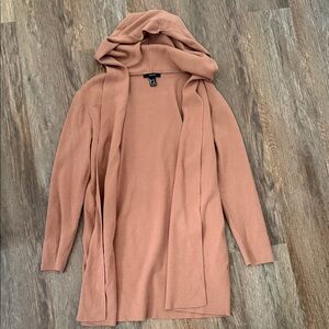 Women's Hooded Open Front Sweater - Tan
